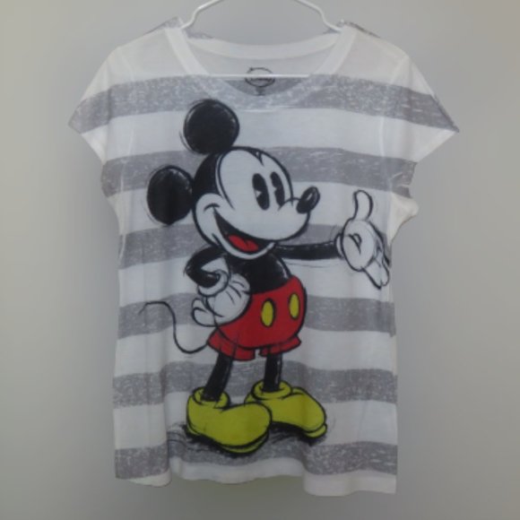 White Stripe Mickey Mouse T-Shirt